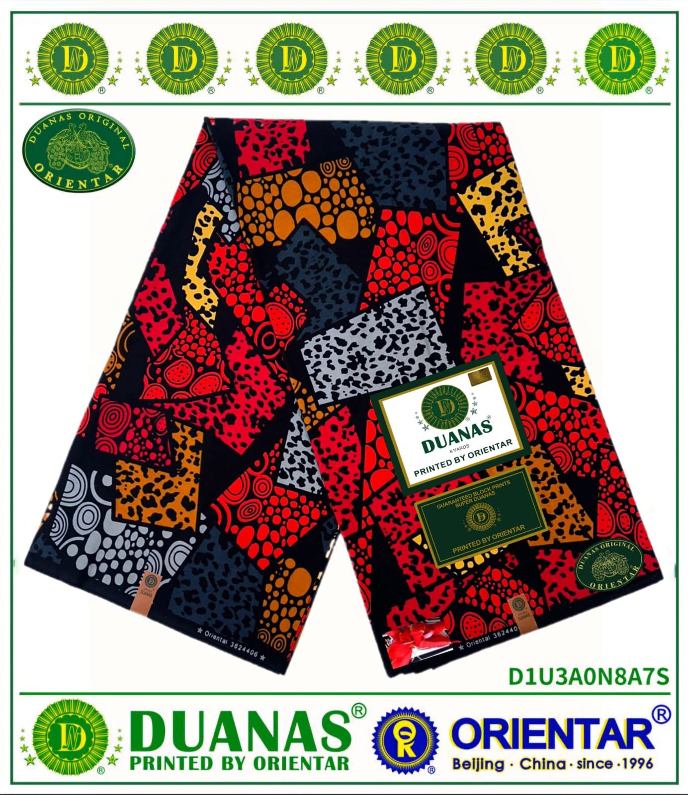 Red, Grey and Black African Fabric