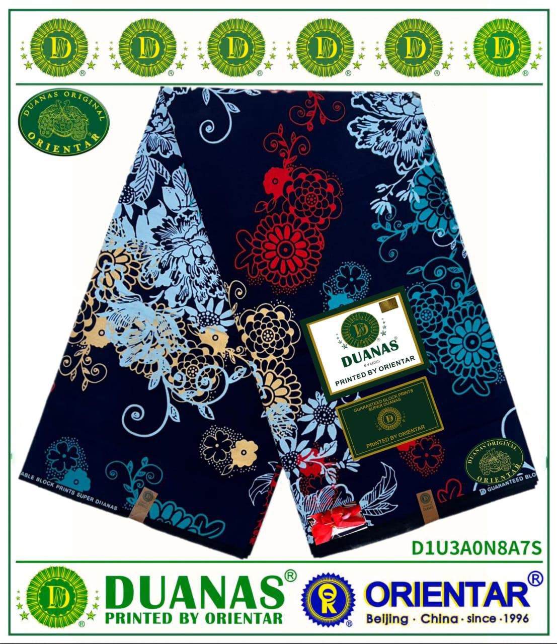 Blue and Red Floral African Fabric