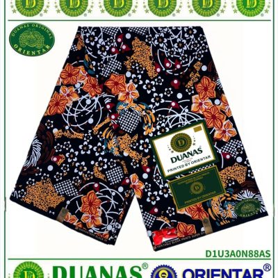Peach Flower on Black Kitenge